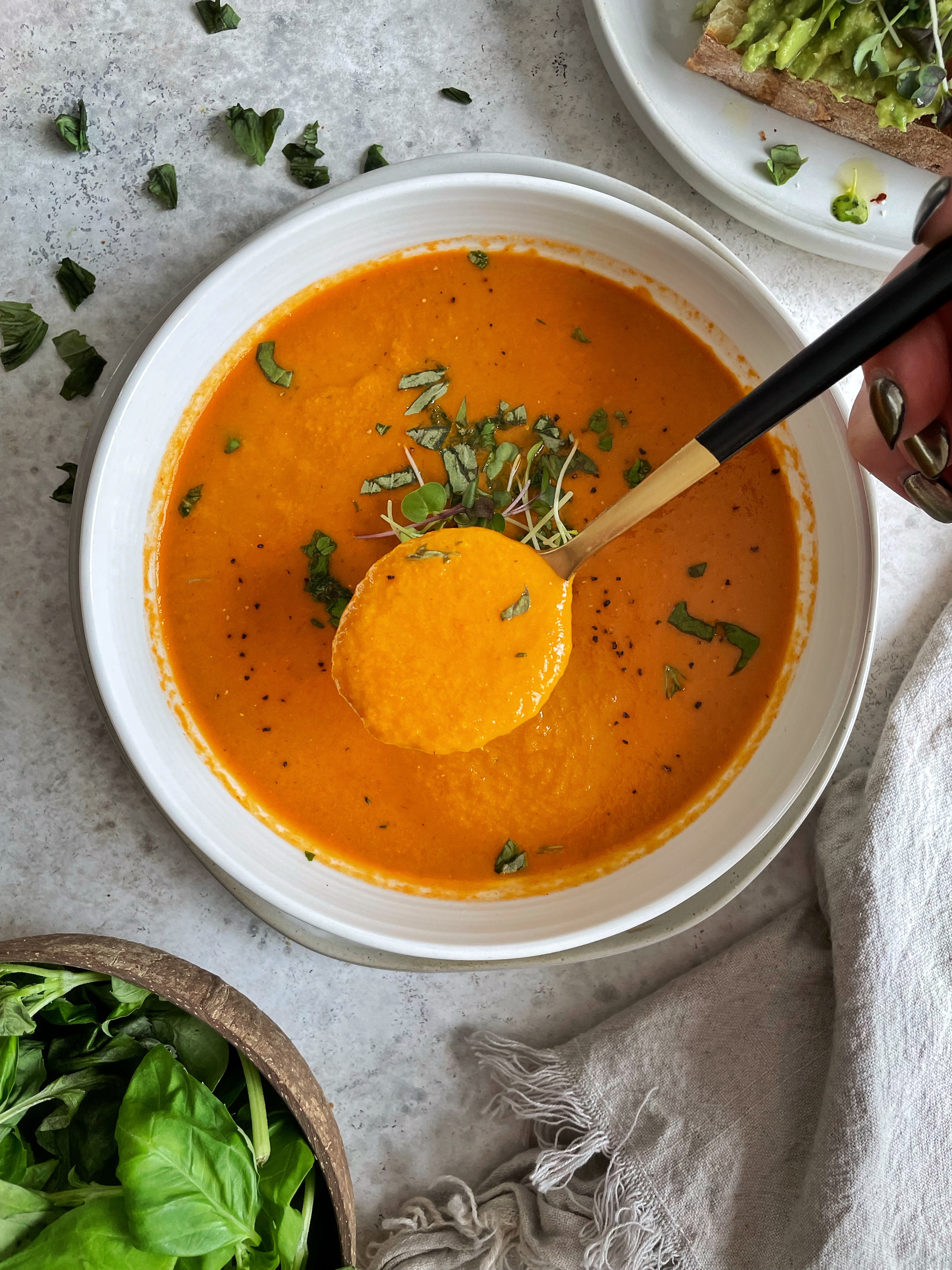 Creamy Roasted Tomato Soup with Herbs - Striped Spatula